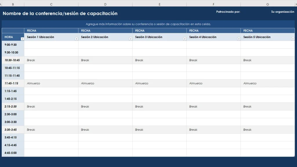 Plantilla de horario de trabajo en excel
